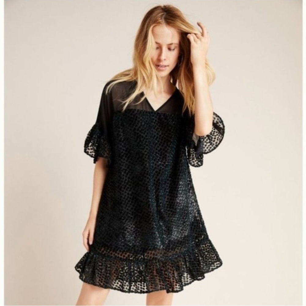 Amadi Anthropologie Lucinda Green Dott Tunic Dress.